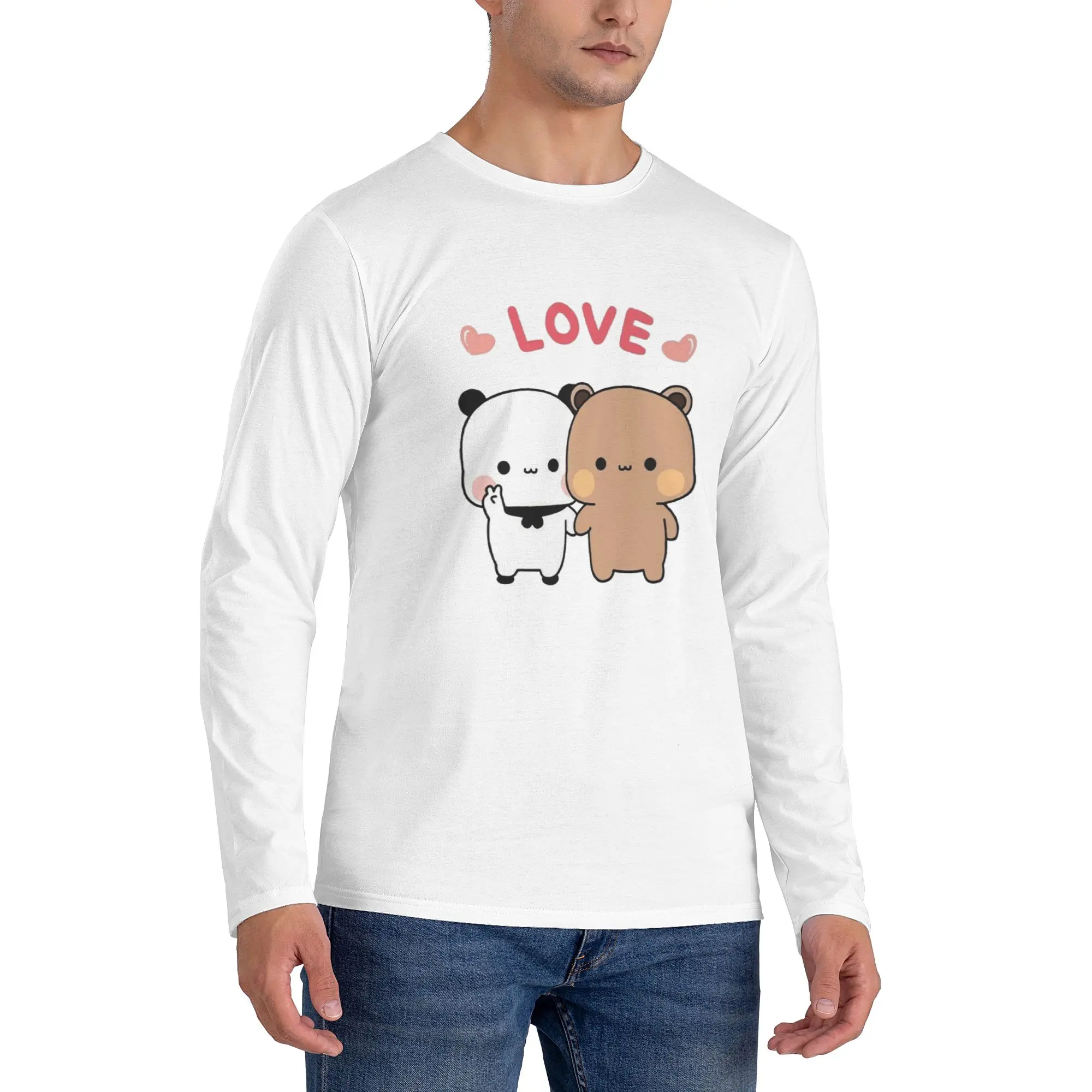 

Bear and Panda Bubu Dudu Balloon Men's Long Sleeved T-shirt Breathable Round Neck T shirts Spring and Autumn Men tops