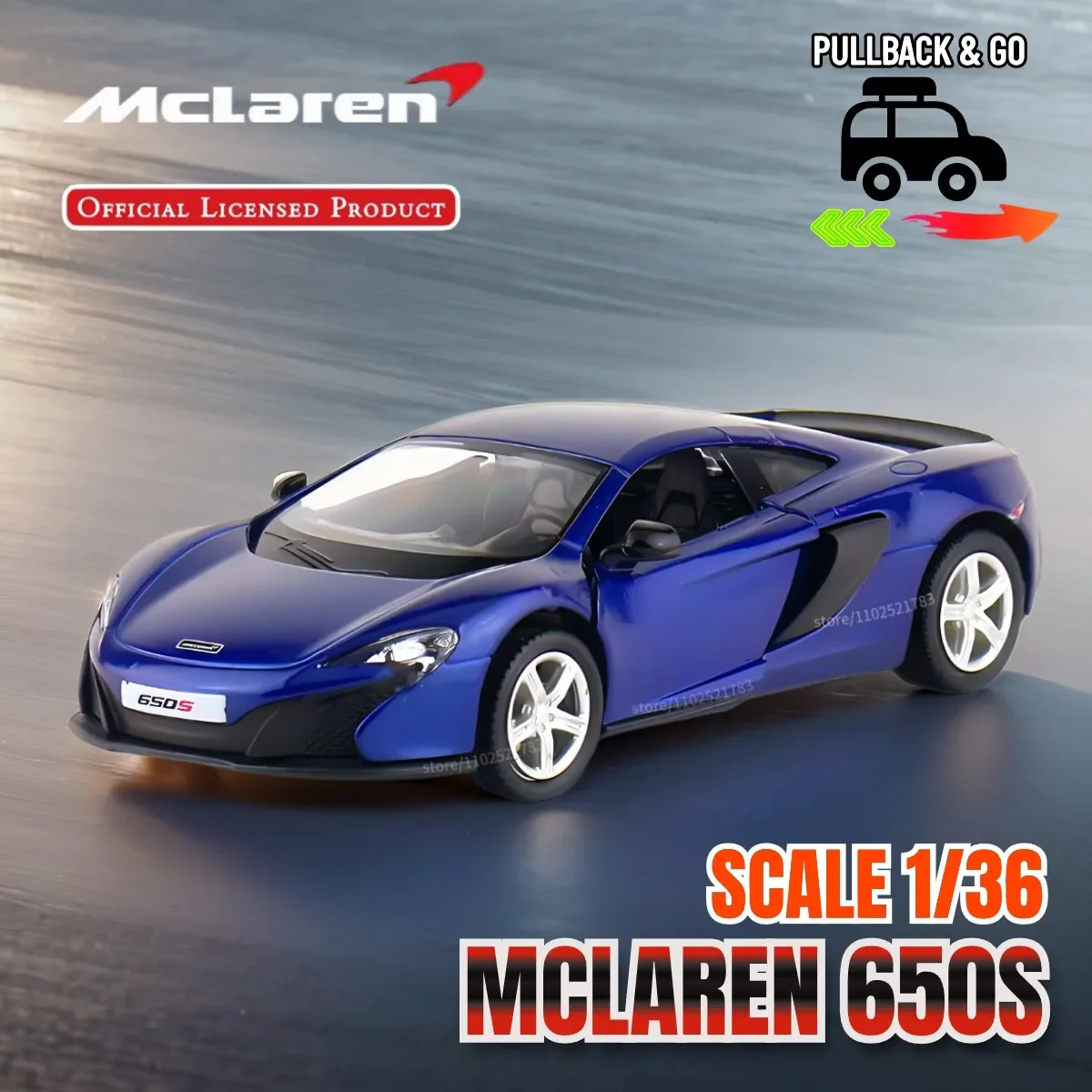 1/36 MCLAREN 650S Pullback Toy Car Model Official Licensed Alloy Diecast Vehicle Scale Replica Xmas Gift Kid Boy Toy