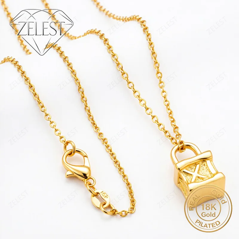 18K Gold Plated 16-30 Inch Delicate Square Lock Pendant Necklace for Women, Fashionable Gift Accessory