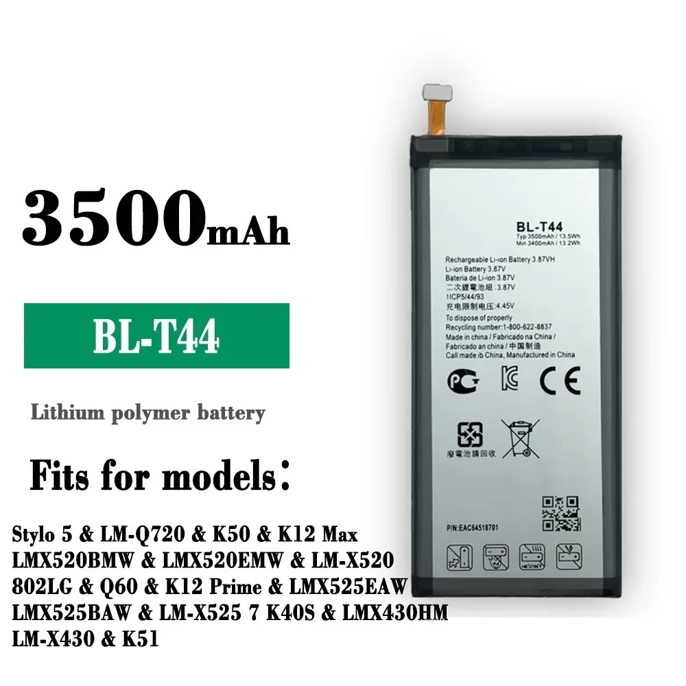 

100% NEW Orginal BL-T44 Battery for LG Stylo 5 K50 K12 Max Q60 K12 Prime K40S K51 LMQ720PS Q720A Replacement Batteries + TOOLS