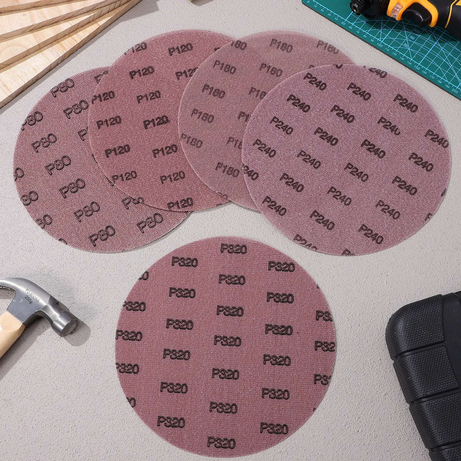 

10Pcs Sandpaper Drywall Sanding Discs Hook Loop Backing 80-320 Grit Wall Repair Sander Pads Polishing Mesh Sanding Sheets