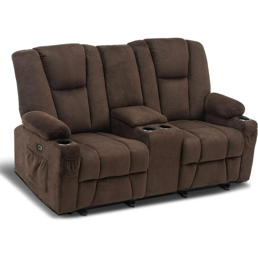 

Fabric Power Loveseat Recliner with Console,Electric Reclining Loveseat Sofa with Heat and Massage,Cup Holders,USBChargePort for