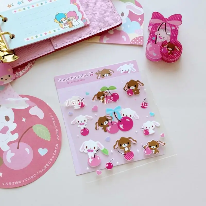 Kawaii سانريو Sugarbunnies سلسلة الكرز الجديدة ثلاثية الأبعاد فقاعة ملصق القدح كوب ماء الديكور نقل ملصق الألعاب اليدوية للفتيات #5