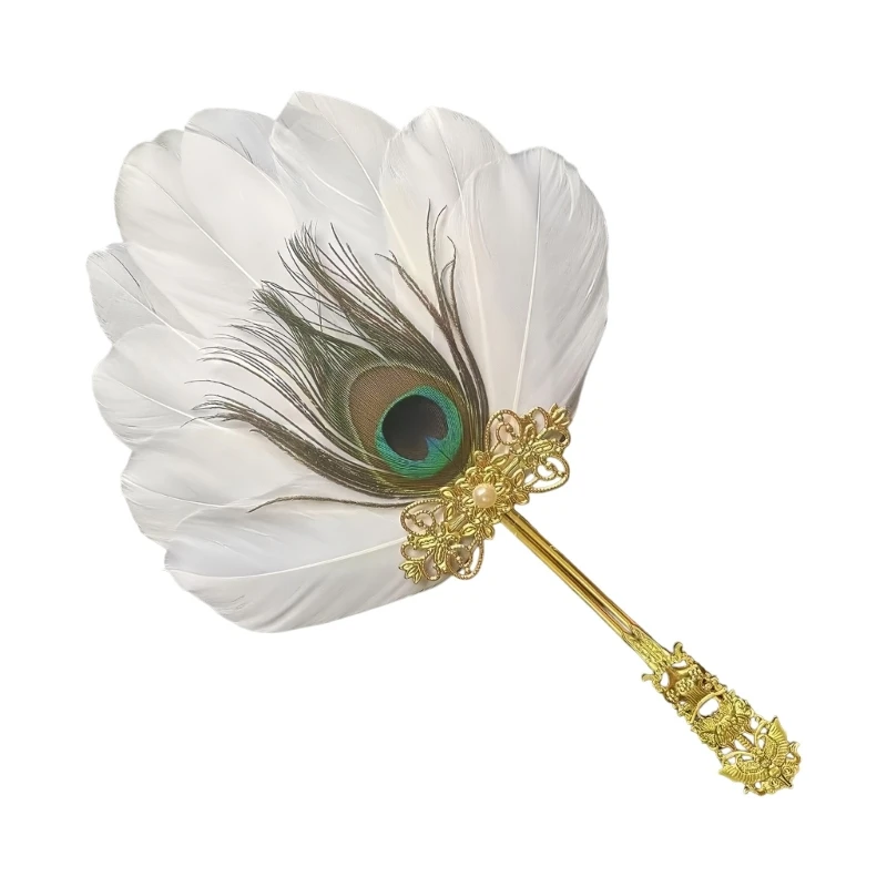 Stylish Peacocks Feathered Hand Fan For Bridal Accessories And Cultural Performances