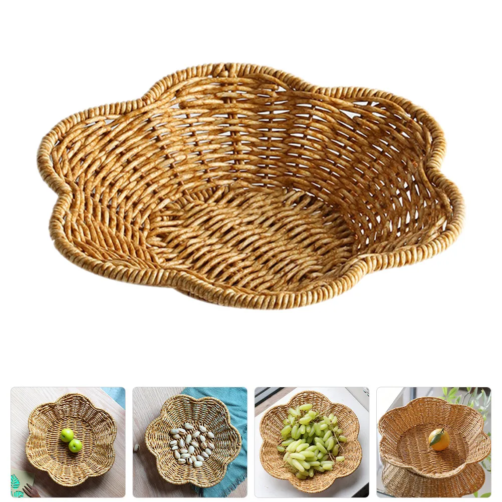 Large Capacity Imitation Rattan Bread Serving Basket Decorative Fruit Tray Storage Basket for Kitchen Home Snacks