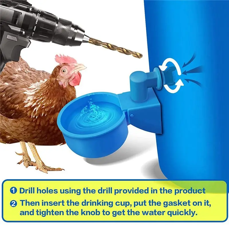 HITL Chicken Waterer Larger Automatic Chicken Waterer Cups DIY Poultry Chicken Waterer Kit 5 Gallon for Chicken, Duck 12 Pcs