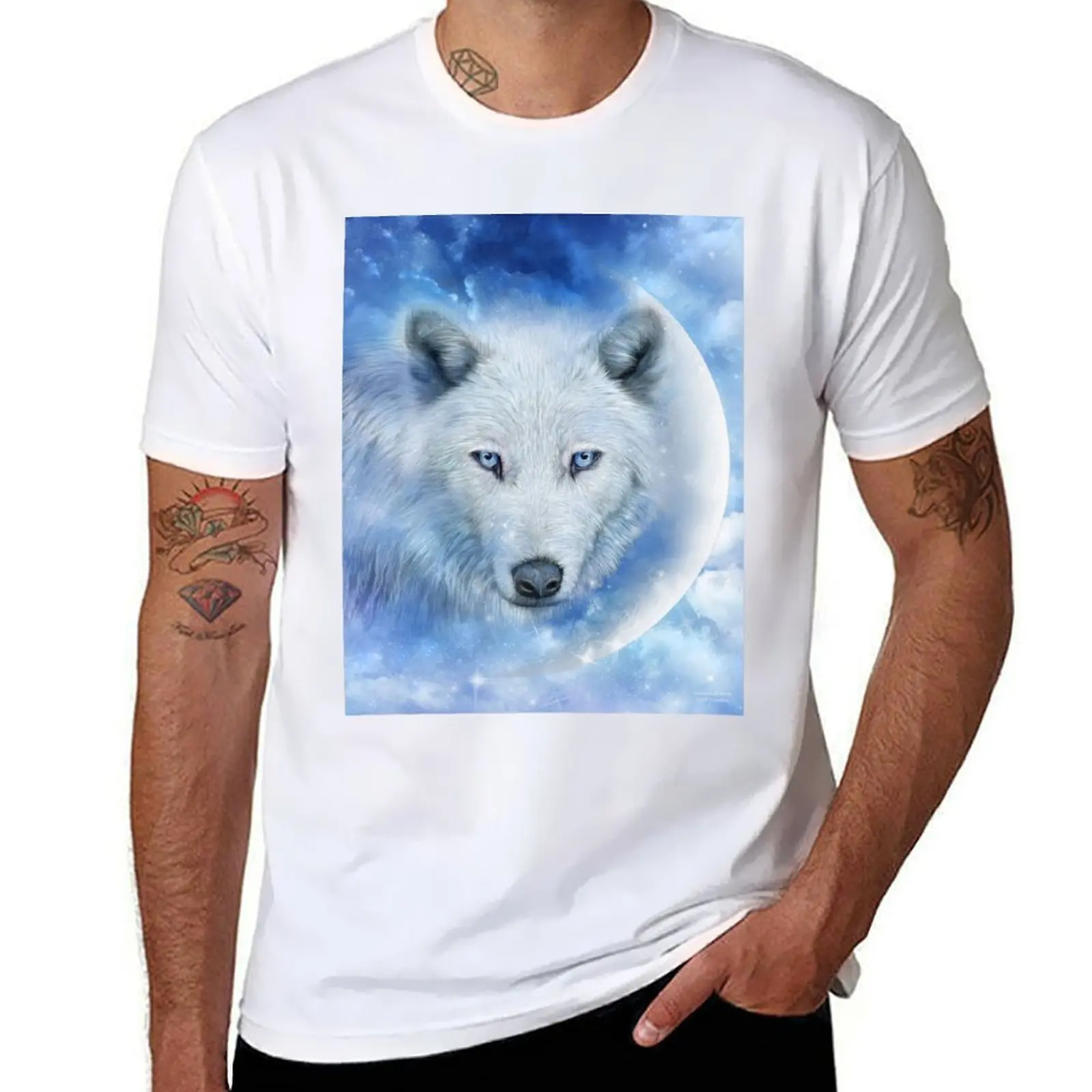 

White Wolf Moon T-Shirt t shirt man luxury g man t shirts for men T-Shirt