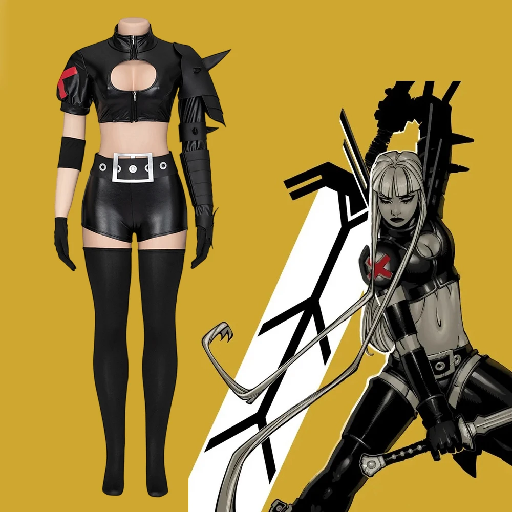 

Anime Cosplay Magik Costume Women's Black Crop Top Shorts Fighting Uniform Suit Halloween Carnival Party Illyana Disguise Gown
