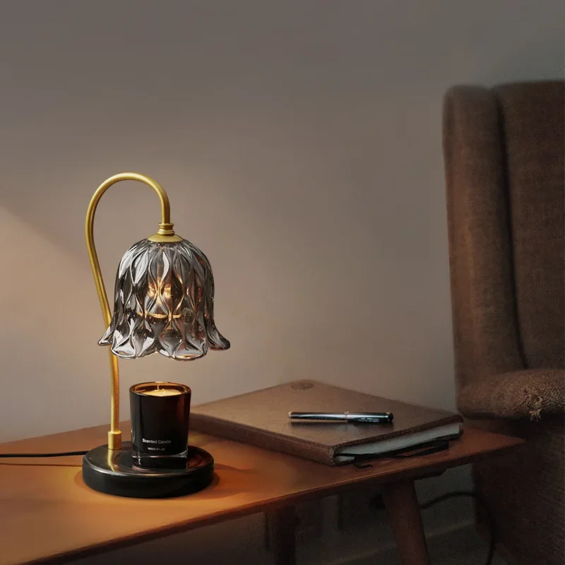 Lampe à cire fondue pour aromathérapie Lily of the Valley, lampe à bougie fondue en marbre, aromathérapie en cristal