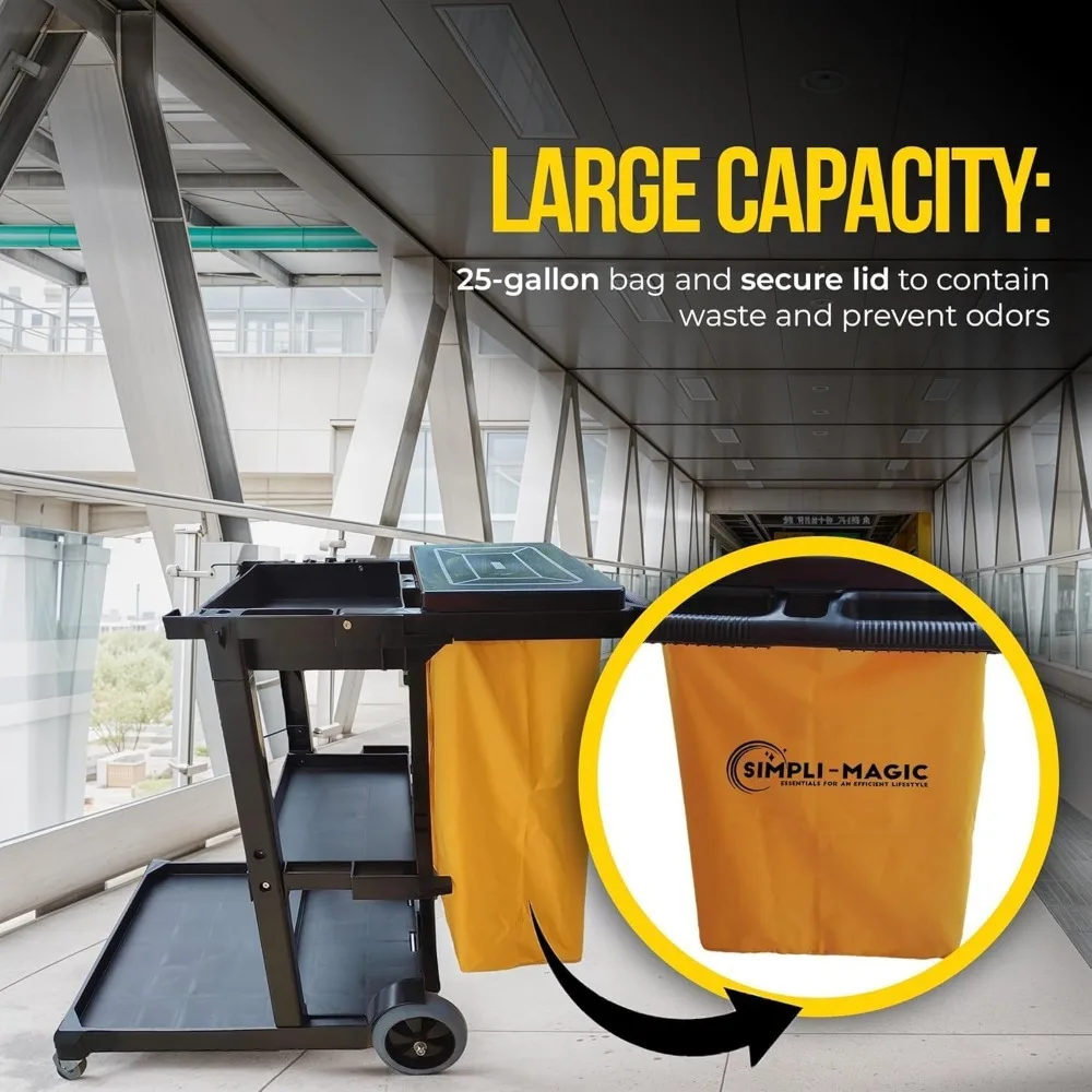 Commercial Grade Cleaning Utility Cart, Yellow and Grey