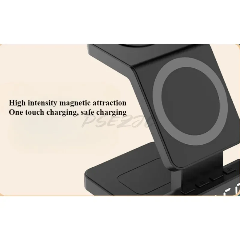 Desktop 4-in-1 Magnetic Bracket Mobile Wireless Charging 15W Multi Functional Comes with Digital Clock Wireless Charger
