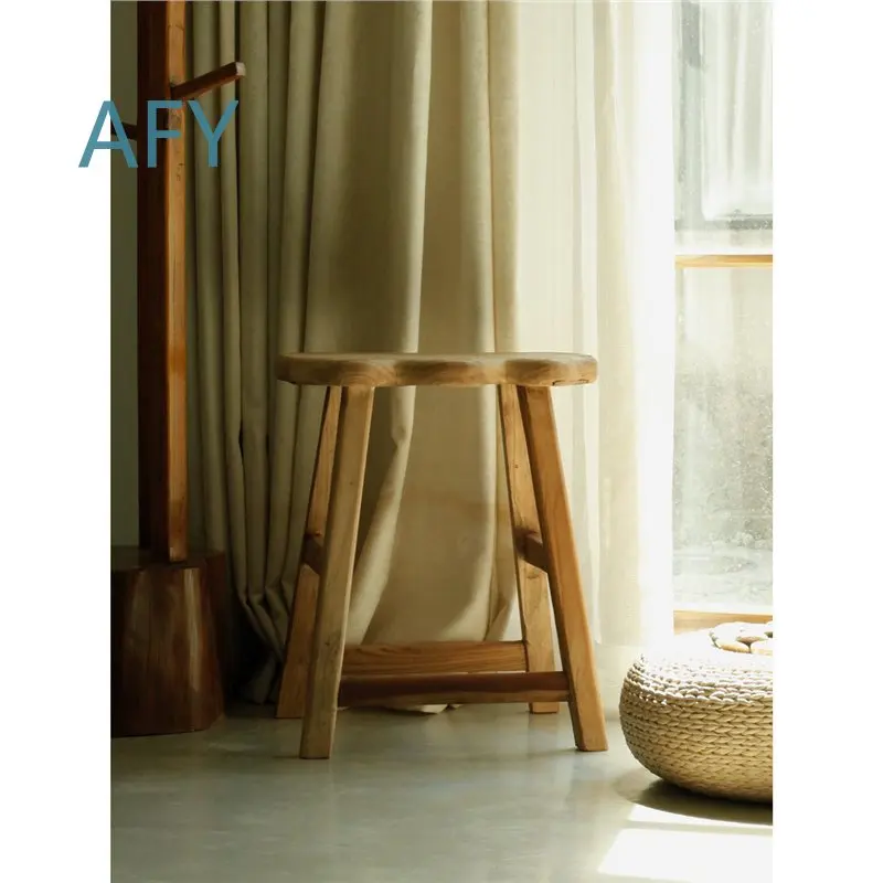 Solid Wood Stool for Vintage Style Dining Room Furniture for Rustic Farmhouse Decor for Restaurant Bar Seating for Natural