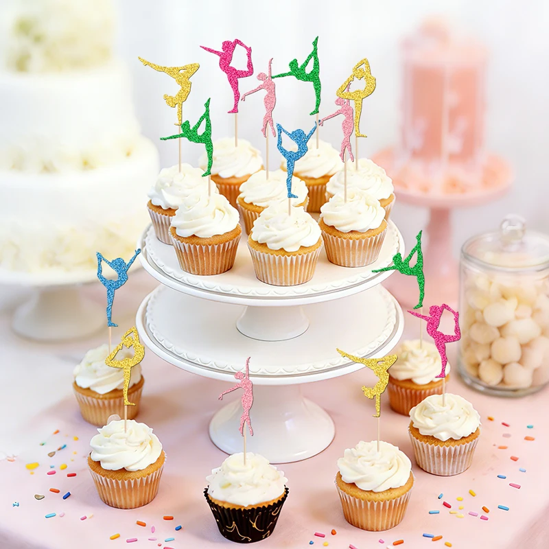 YOMDID 24 Stück Gymnastik-Kuchenaufsätze, glitzernde Silhouetten für Gymnastik-Liebhaber, Cupcake-Aufsätze, Sport-Gymnastik-Kuchenaufsätze – Detail 11