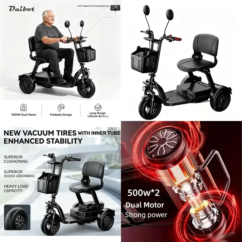 STROVAN US Warehouse Family Double Motor Electric Tricycle Folding Removable Battery With Basket for Seniors Adults Powerful