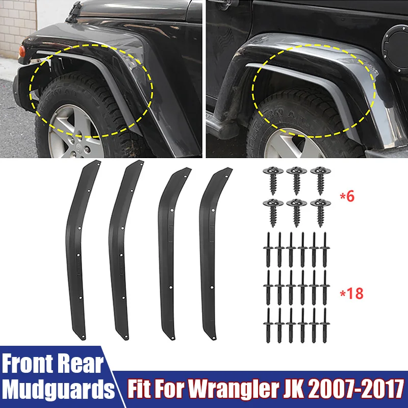 4Pcs/Set Black Front Rear Mudguards Widening Wheel Arch Waterproof Splash Modification Car Parts Fit For Wrangler JK 2007-2017
