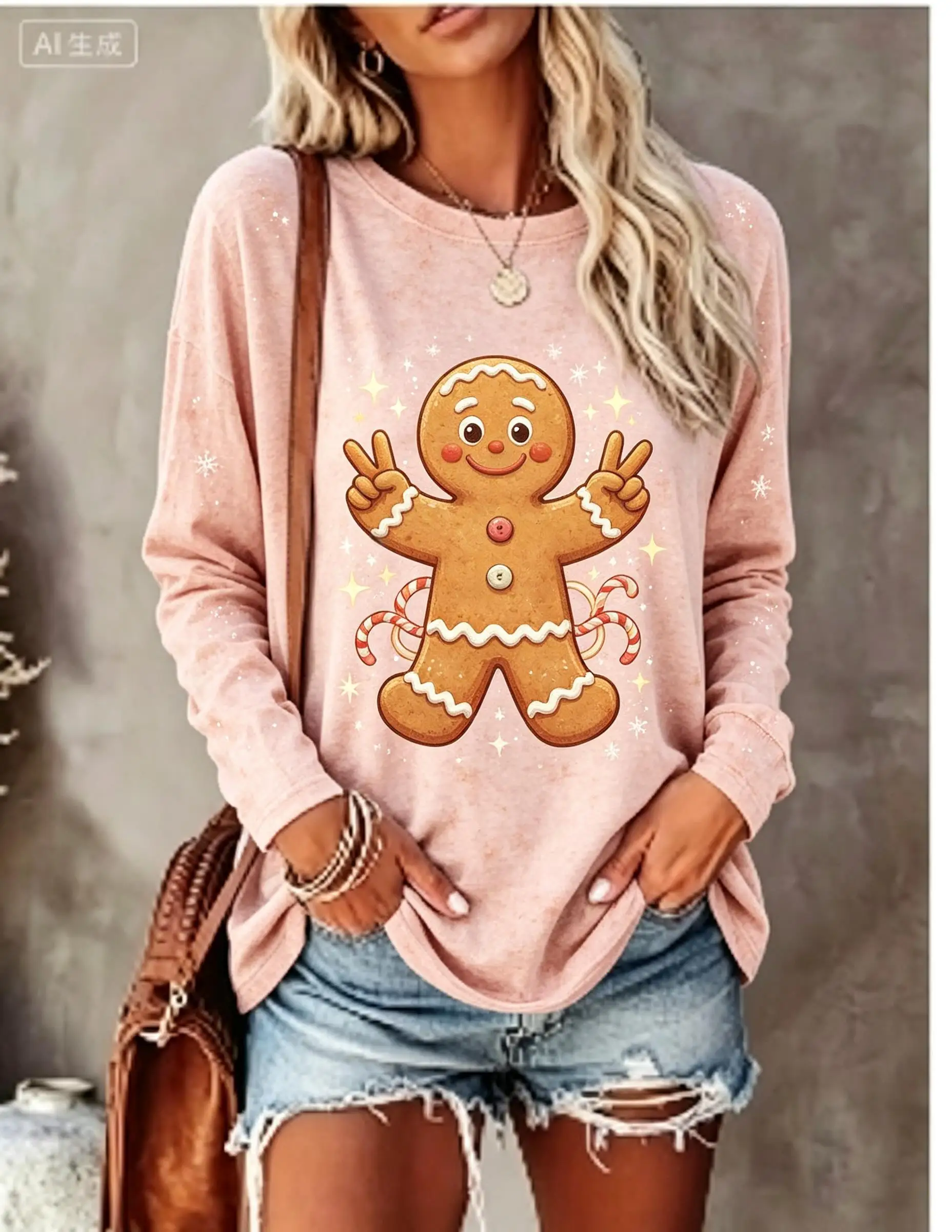 Women Christmas Long Sleeve T‑Shirt Crown Snowman Snowflake Print Crew Neck Winter Casual Tops