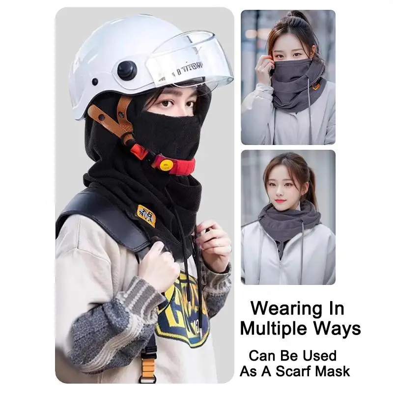 4 in 1 Winter Balaclava Knit Hood Windproof Mask with Drawstring Motorcycle Riding Headgea Warm Knitted Cap Cold Weather view 4