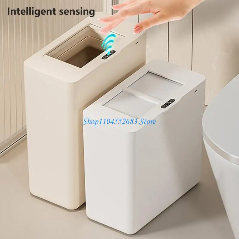 Space Saving Trash Can, USB Rechargeable Touch Freely Waste Bin with Quiet Close for Household Corner