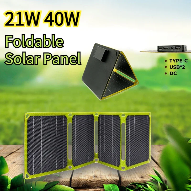 ETFE Solar Panel 21W 40W High Power Monocrystalline Waterproof Foldable Outdoor Cells Battery Charger for Mobile Phone Travel