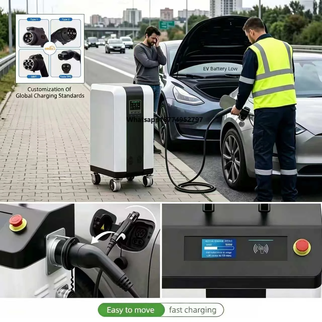 3.5KW 27760WH Portable Solar EV Charger Level3 Mobile Car Battery Charger All Car Compatibility Electric Vehicle Roadside Rescue