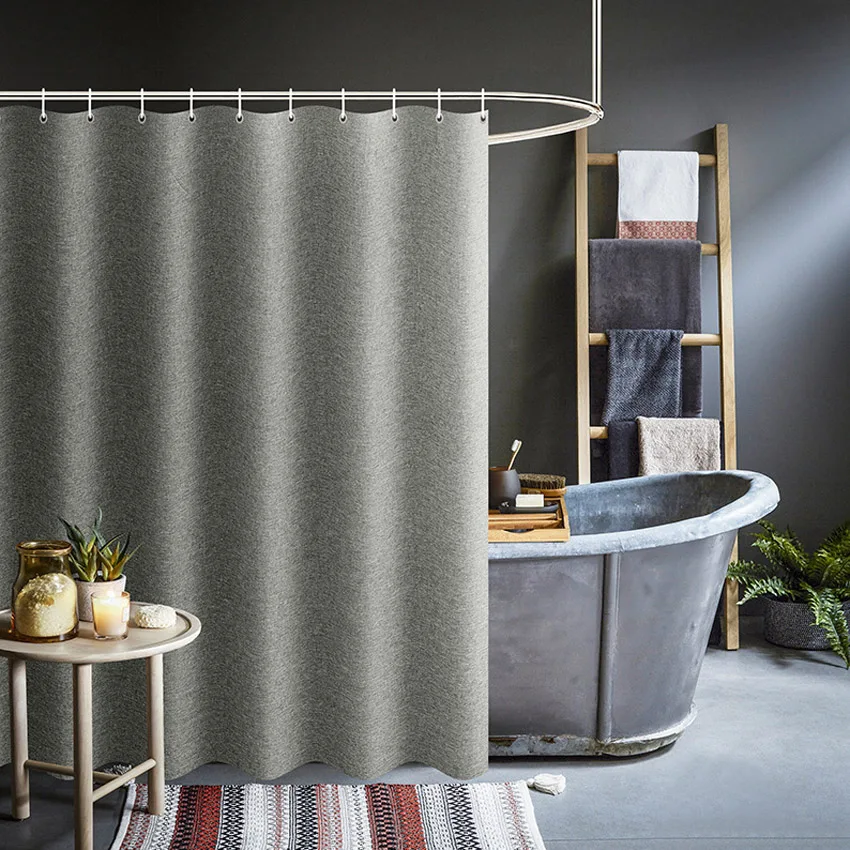 

Shower Curtain Thick Grey Bath Courtain Imitation Linen Fabric Waterproof Bath Curtains for Bathroom Bathtub Large Wide Modern B