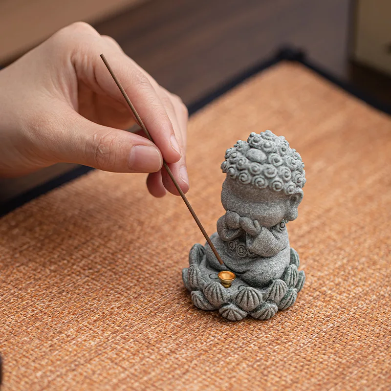 Zen Four Wise Monkeys Green Sandstone Incense Stick Holder Desk Ornament for Living Room Home Decor Gift