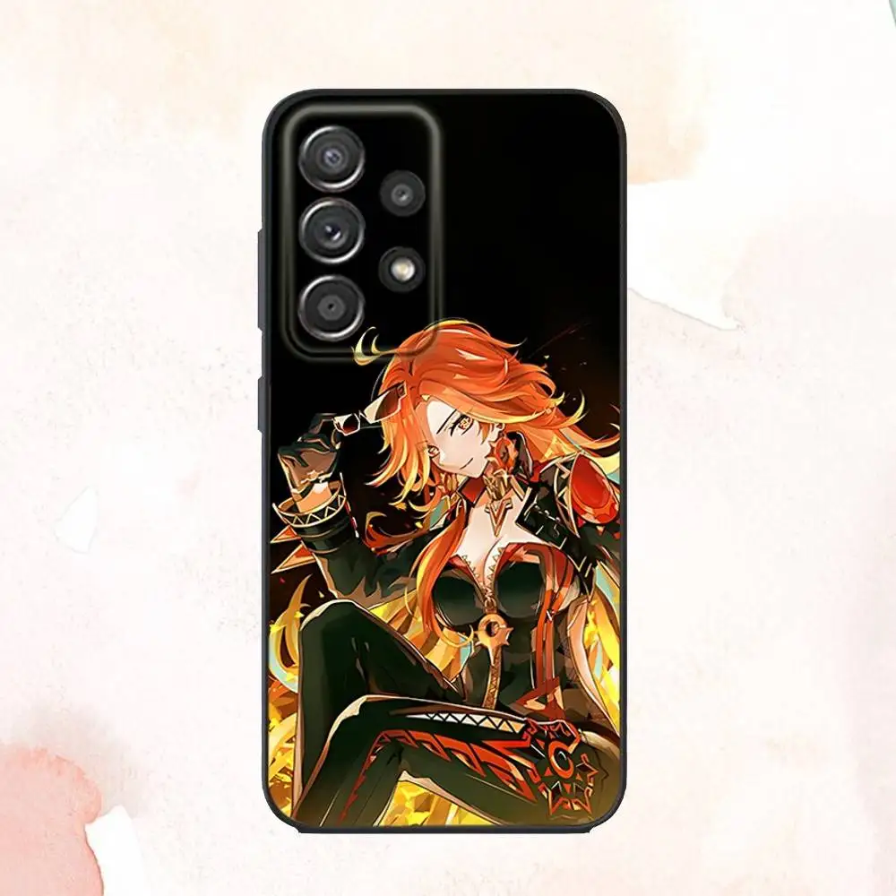 حافظة هاتف G-Genshin Mavuika Impact لهاتف سامسونج S25، S24، S21، S22، S23، S30، Ultra، S20، Plus، Fe، Lite، Note، 10,9,5G غطاء أسود