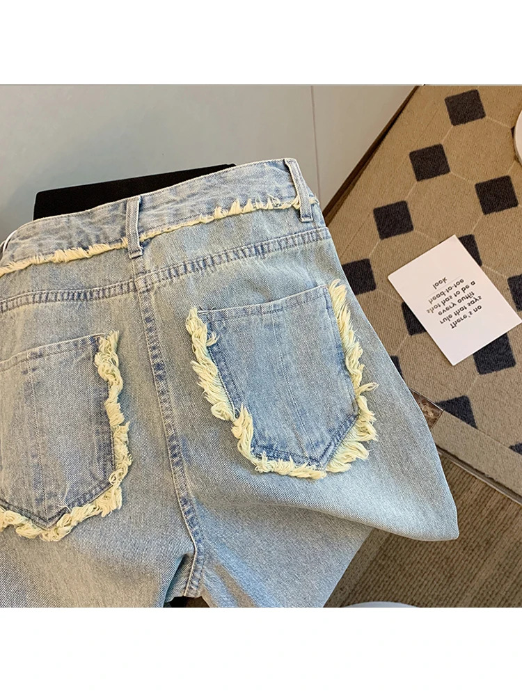 Imagem -03 - Tassel Guarnição Rasgado Perna Larga Jeans para Mulher Y2k Moda Rua Calças Jeans Streetwear Cintura Alta Reta Jeans Outono 2023