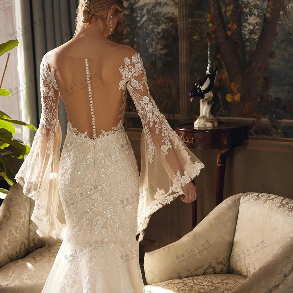 Exquisite Wedding Dresses Vintage Bridal Gowns Lace Appliques Flare Sleeves Robes Glamorous Vestidos De Novia Customized 2026