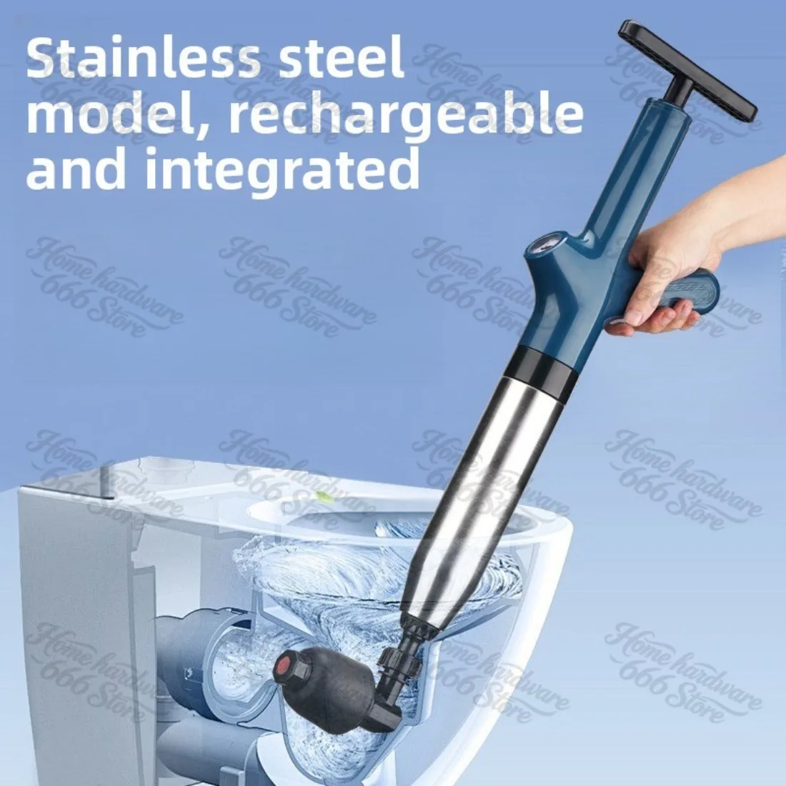 High Pressure Air Drain Blaster Bathroom Sink Sewer Drain Clog Remover Tools Stainless Steel Toilet Plunger Pipeline Unclogger