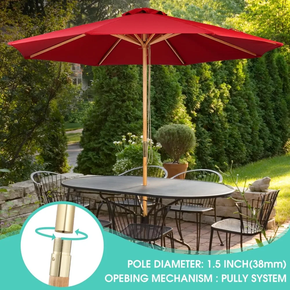 9ft Bamboo Umbrella, Outdoor Patio Umbrella, Waterproof Market Umbrella, 8 Ribs Table Umbrella with Pulley Lift for Garden, Deck