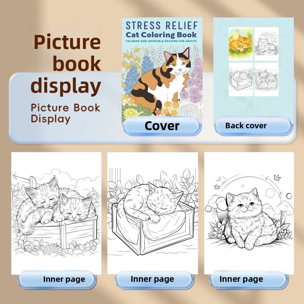 Stress Relief Cat Coloring Book Calming Adorable Designs for Adults Relaxation Art Therapy Mindfulness Gift