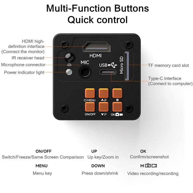 AMAOE AM-C Câmera Industrial para Reparação de Celular Microscópio Eletrônico 4K Ultra HD Gravação de Vídeo Transmissão ao Vivo