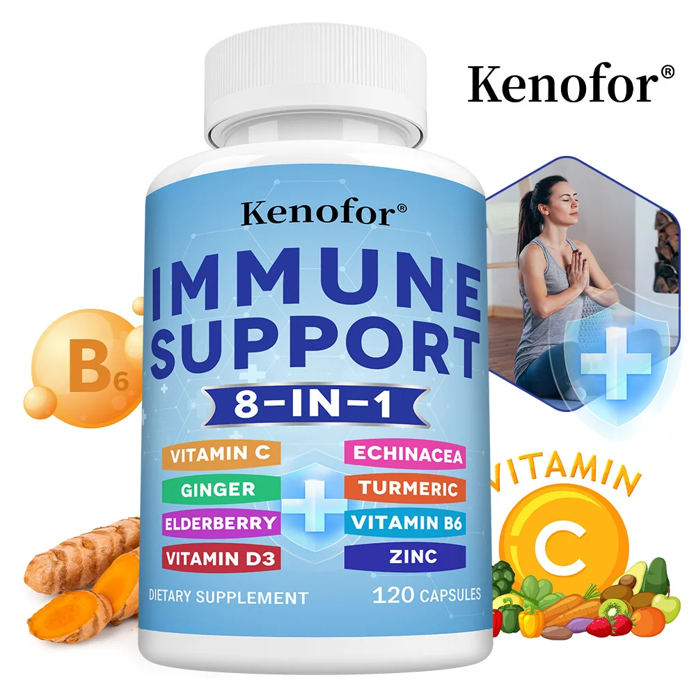 

8 in 1 Immune Support Supplement with Elderberry,Vitamin C and Zinc,Vitamin D 5000 IU,Turmeric Curcumin & Ginger,B6,Echinacea