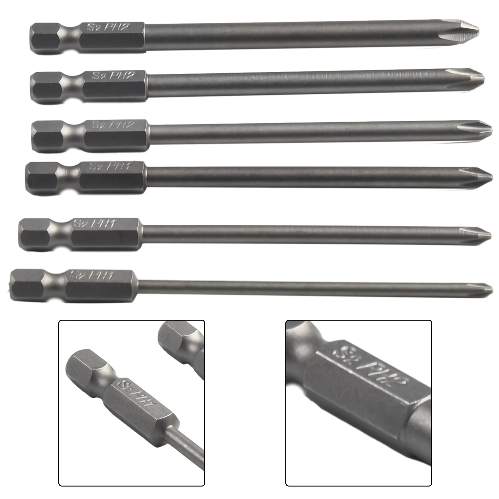 6Pcs Screwdriver Bits 50/75/100mm Magnetic Screwdriver Bits Set PH1 PH2 Long Shank Screw Driver Cross Head 1/4inch Screwdriver