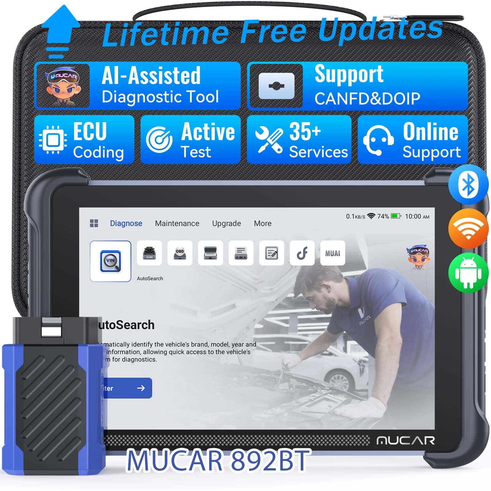 2027 892BT AI Intelligent Diagnostic Automotive Scanner with Professional Full System Bidirectional 35 Reset Function