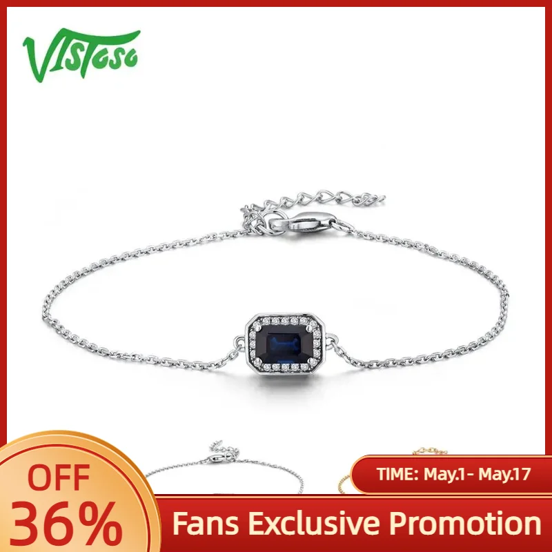 

VISTOSO 14 K W/Y золотые браслеты для Леди Необычные восьмиугольник синий/розовый сапфир/изумруд Блестящий Алмазный браслет юбилей ювелирные украшения