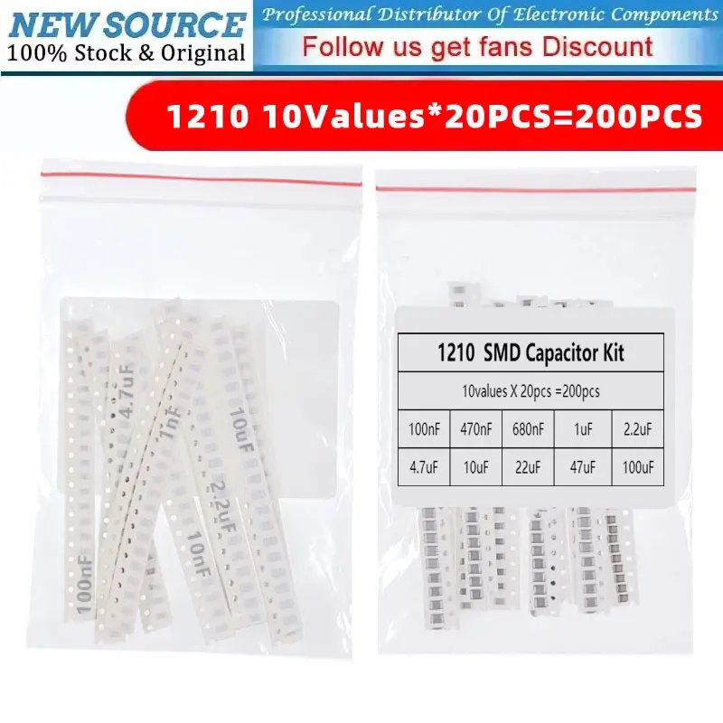 SMD Capacitance Samples Set 1210 0.1UF~100UF 10Values*20PCS=200PCS DIY Capacitor