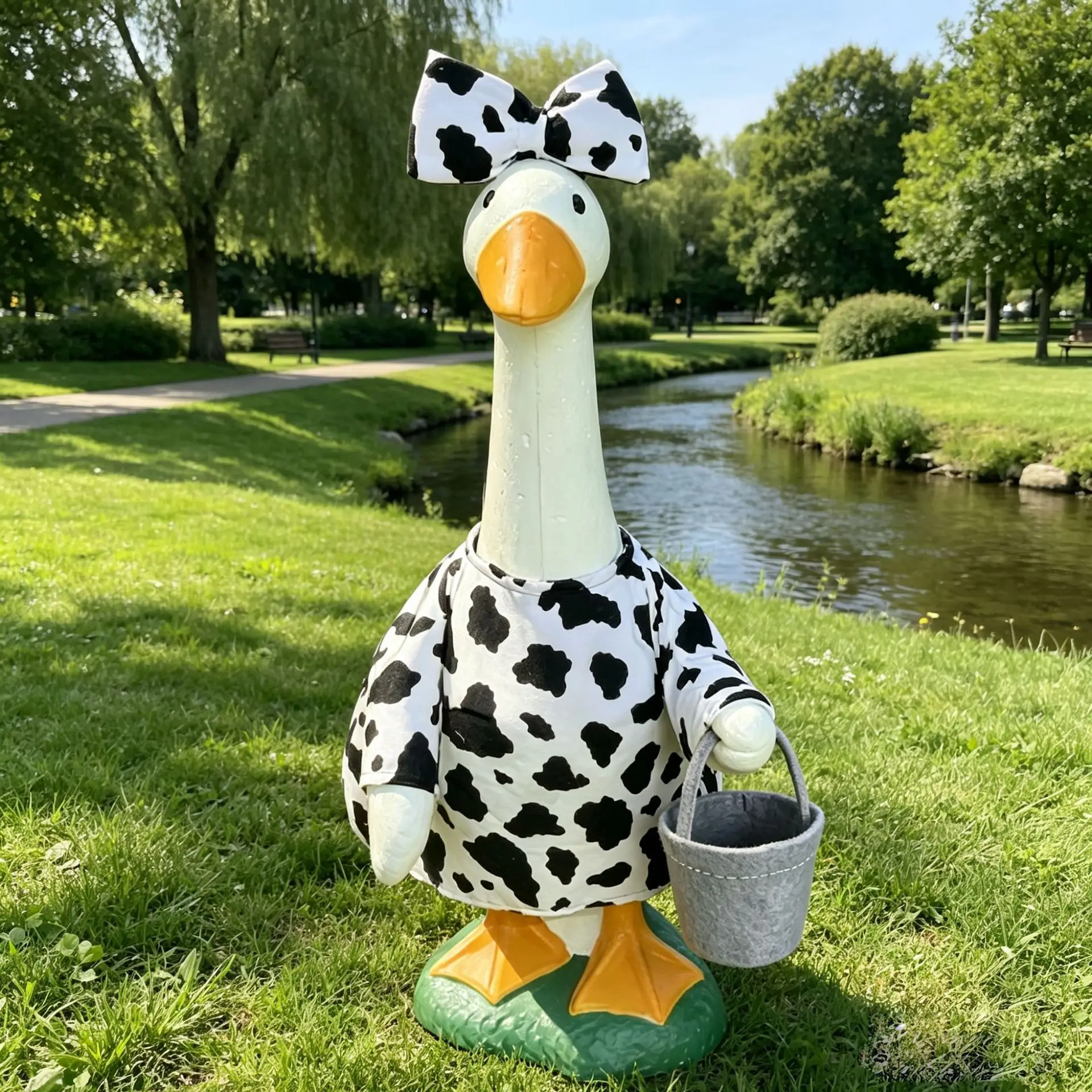 White Goose Dairy Cow Style Outfit 23 Inch Felt Cape with Horn Hat for Garden Farmhouse Holiday Display Prop