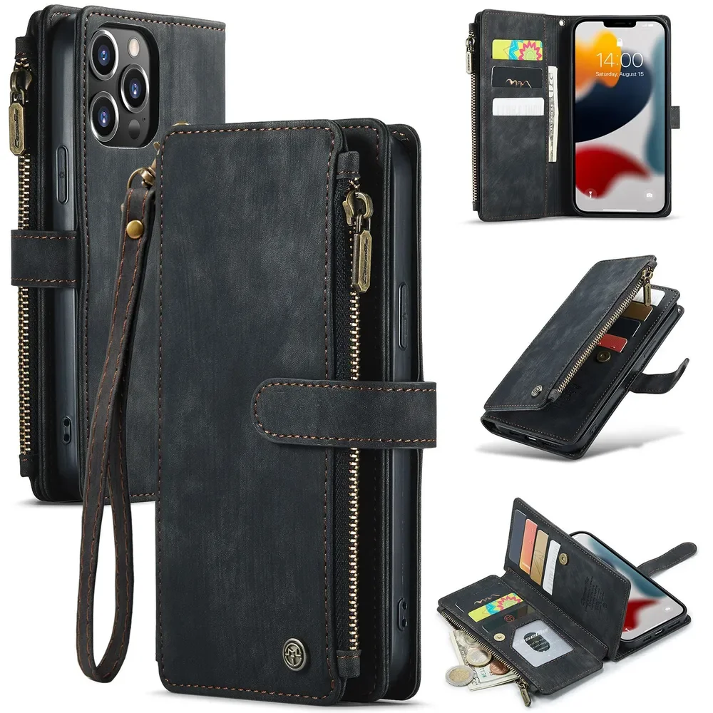 

For iPhone 13 Pro Max Luxury Leather Flip Wallet Multi-Functional Stylish Appearance Shockproof Phone Bags