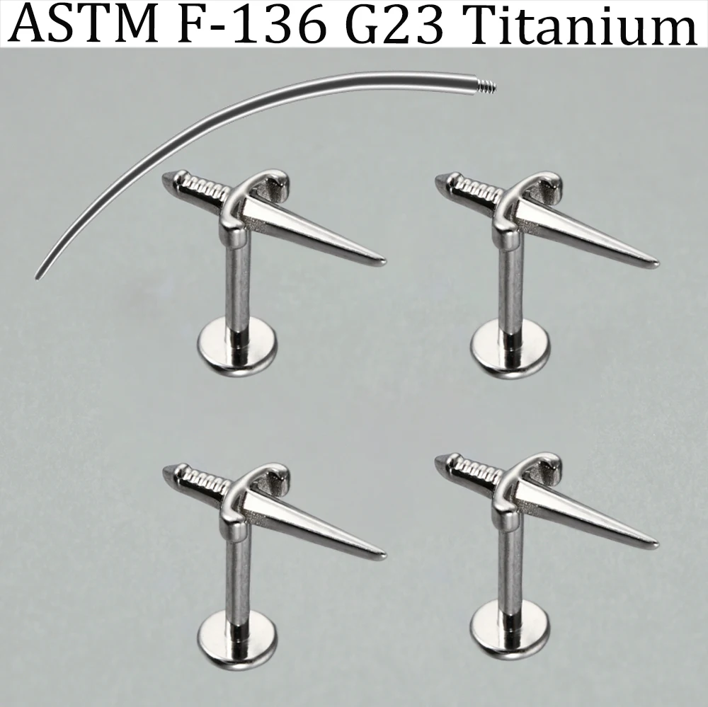 2/5PCS G23 Solid Implant Titanium Cross Sword Nose Piercing Internal Thread Labret Helix Cartilage Tragus Lobe Piercing Jewelry