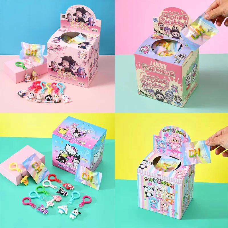 Sanrio Labubu 32pcs  Family Blind Box Kawaii Key Chain Anime Peripheral Products Action Toy Figure Figurine Doll Kids Gifts