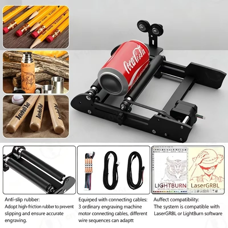 3mm-200mm Engraving Diamete 360° Rotating Machine For Cans, Eggs, Cylinders, Pen Y-axis Rotary Roller For Laser Engraver