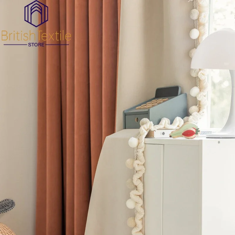 

Decor Thicken Elegant Chenille Cream Velvet Colorblock High Blackout Curtains