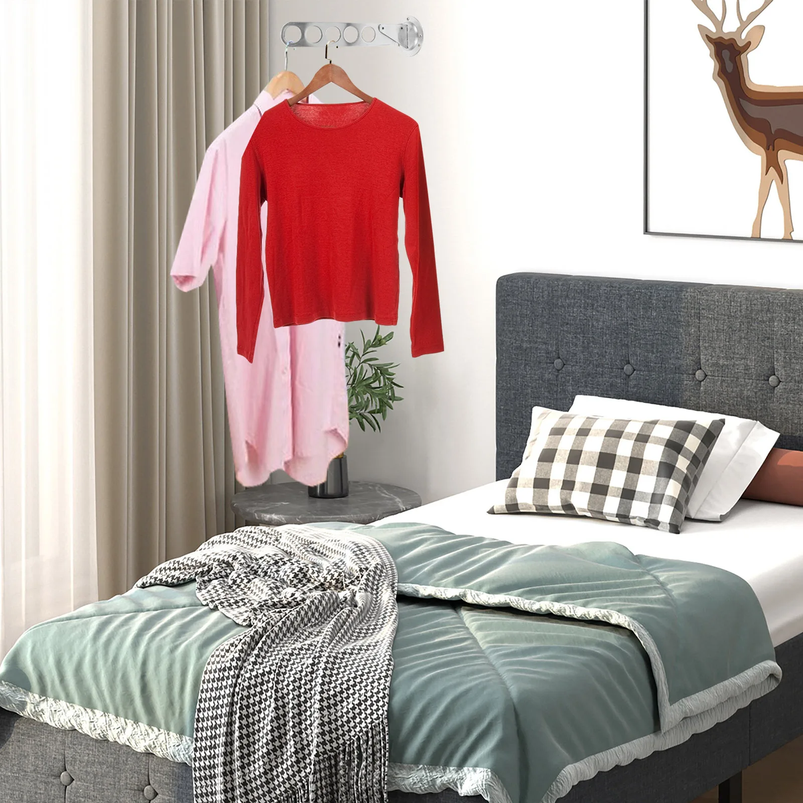 

Stainless Steel Foldable Clothes Hanger Rack Adjustable 5 Holes Wall Mounted Bedroom Closet Balcony Drying Wardrobe ganizer