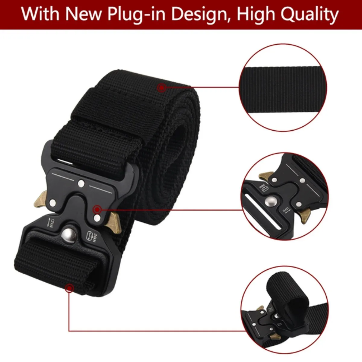 ABBREE Tactical Nylon Belt Military Belt With Molle Clip Buckle Nylon Key Ring Outdoor Training Waist Belt For Hiking Camping