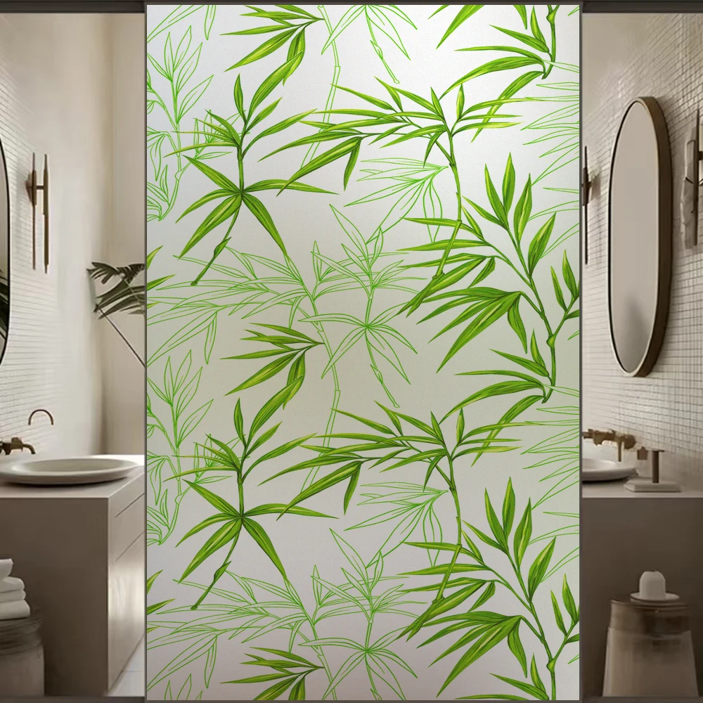Privacy Windows Film Green Leaves Decorative Pattern Window Stickers No Glue Static Cling Frosted Glass Sticker for Home