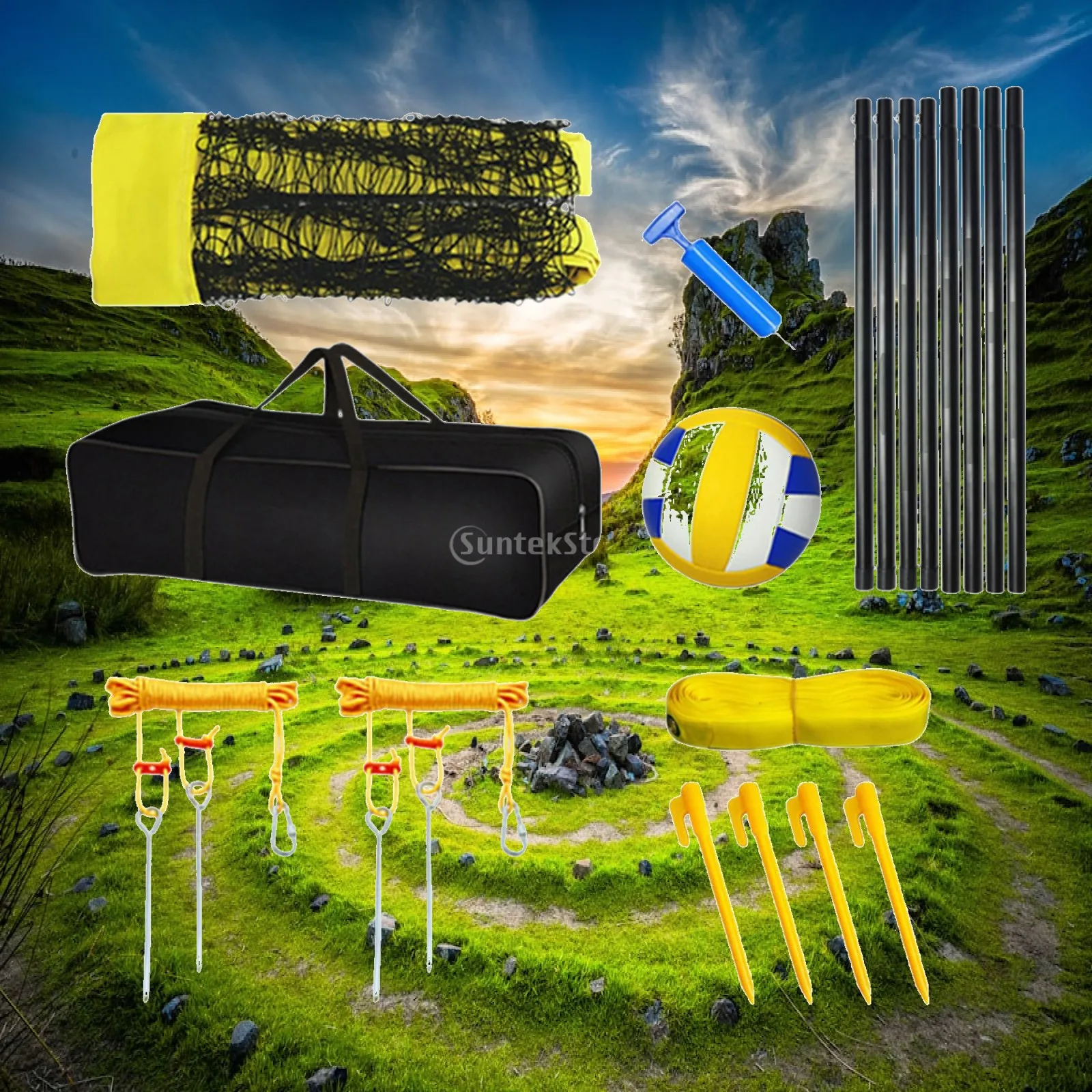 Portable Volleyball Net System with Poles Heavy Duty Adjustable Height for Backyard Beach Sand Court Professional Complete Set