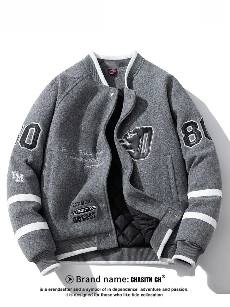 

Американская утепленная хлопковая куртка-бомбер с вышивкой для мужчин, зимняя, модная, винтажная, свободного кроя, для пар, с утолщенной шерстью
