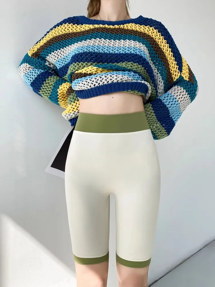 Women's Fitn arkskin Tight Pants Summer Thin Riding Pants High Waist Elastic Base Layer Pants Casual Five-Quarter Length